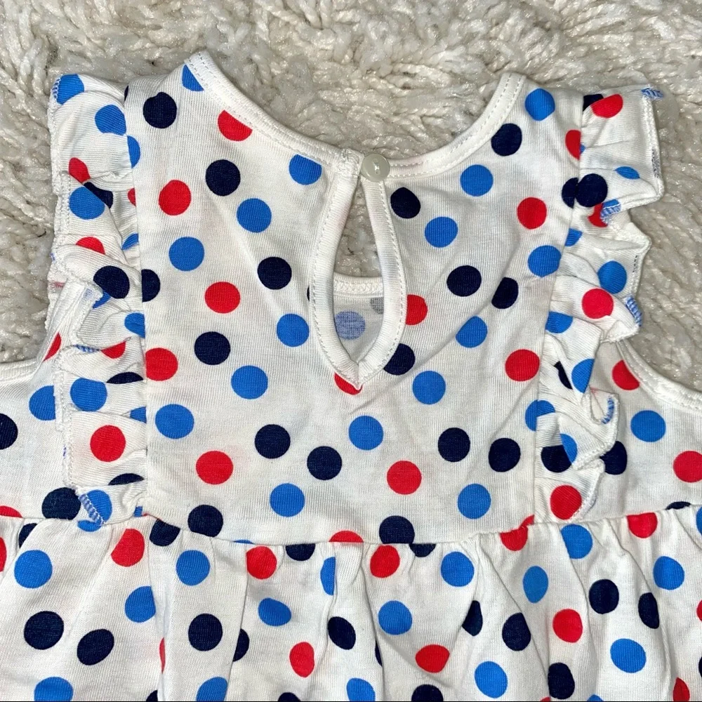 H&M Baby Ruffle-Trimmed Red & Blue Polkadot Short Sleeve Dress Size 9-12M NWT